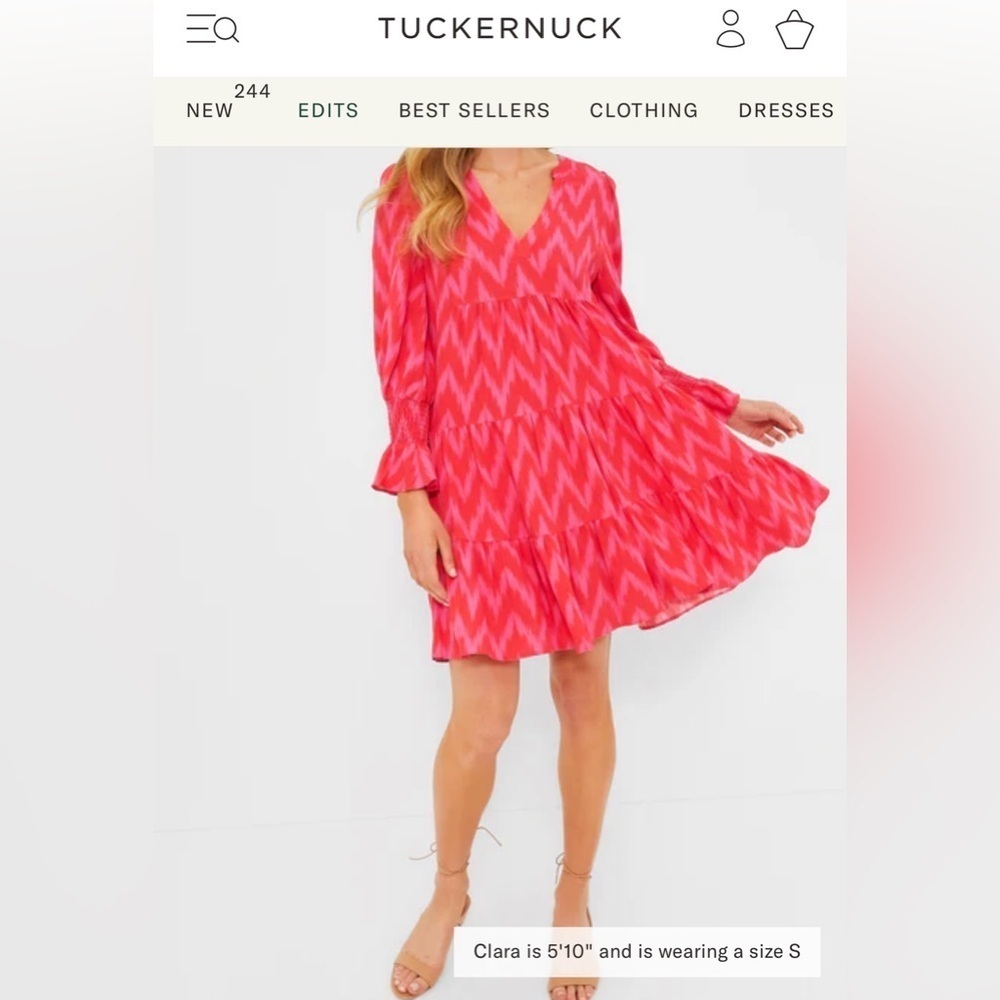 Tuckernuck Pomander Place Ikat Pink Zigzag Dress size Large